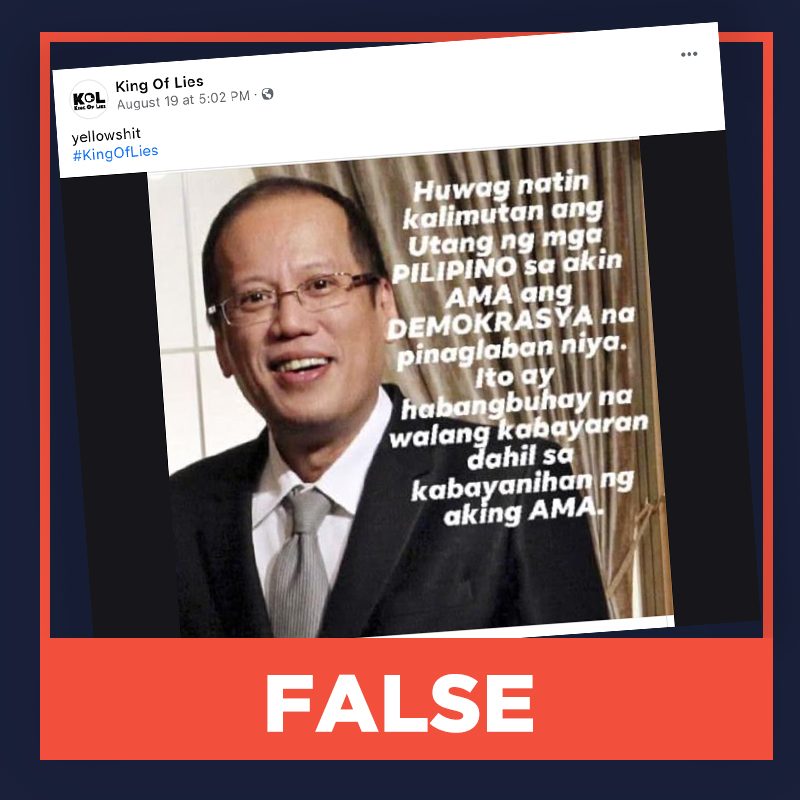 False Noynoy Aquino Quote On Filipinos Owing Democracy To His Father 7297