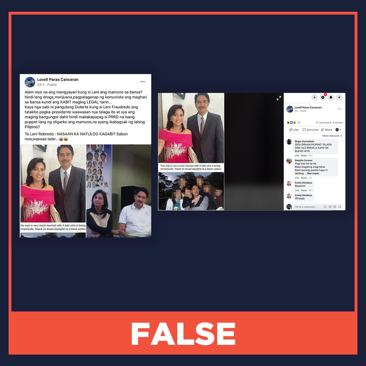FALSE: Robredo, Banal romantically linked