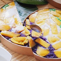 All-in-one! Get mango sticky rice in ube, pandan, coconut flavors in 1 platter