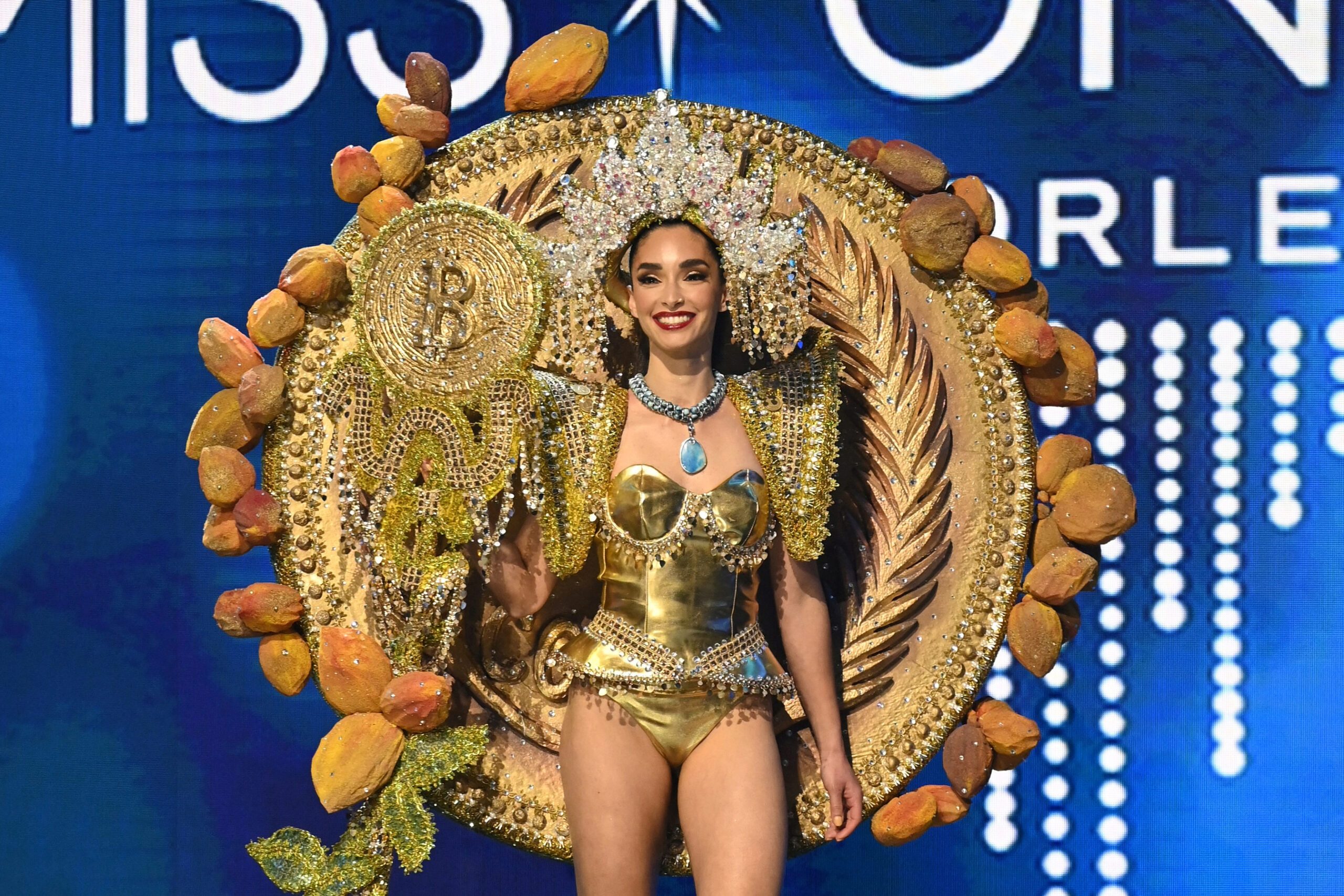 LOOK Miss El Salvador dons golden bitcoin outfit at Miss Universe 2022