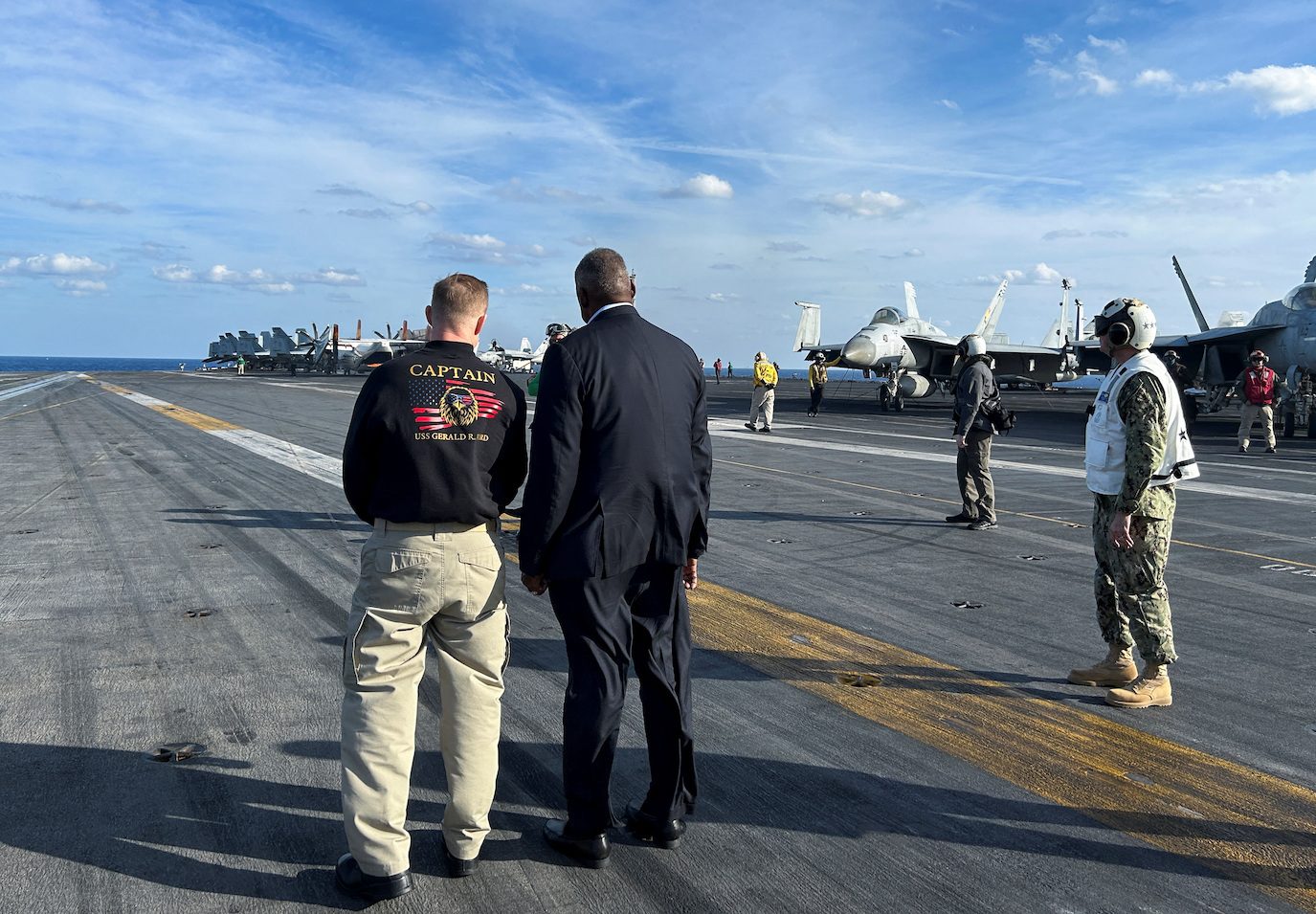 US defense secretary visits aircraft carrier, hails ‘lynchpin’ of Middle East deterrence