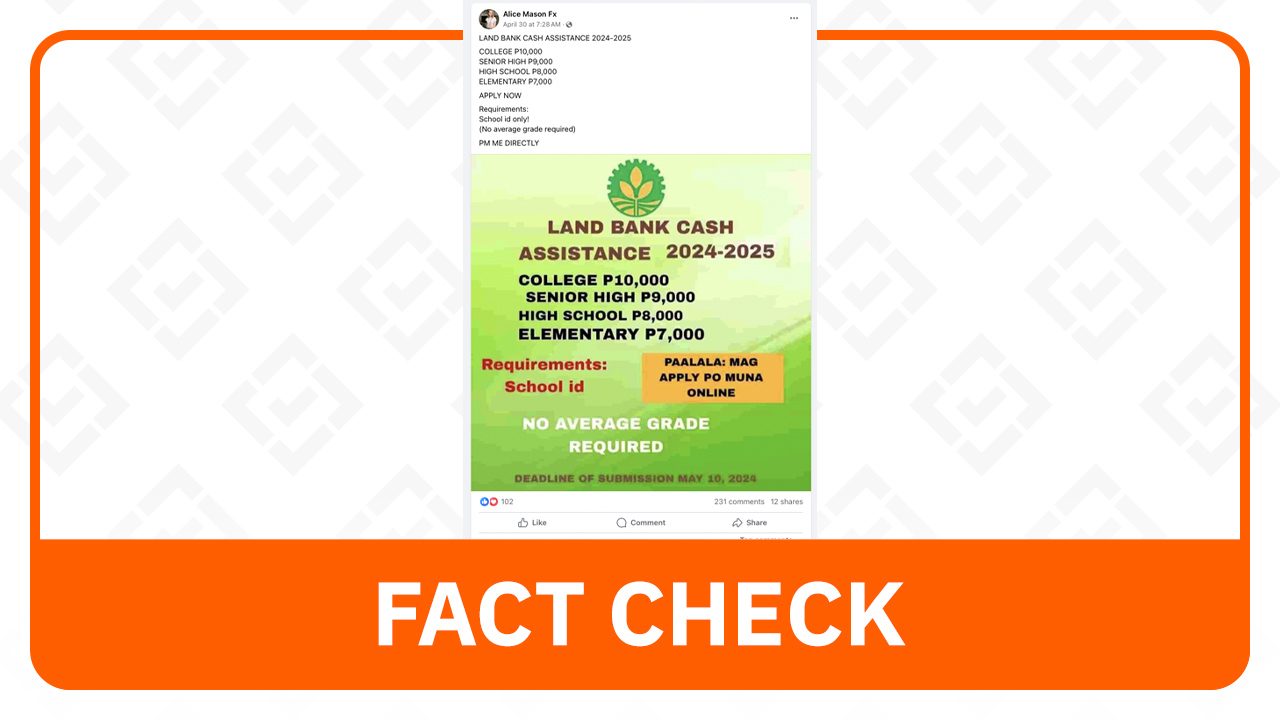 FACT CHECK: No educational cash assistance from Landbank
