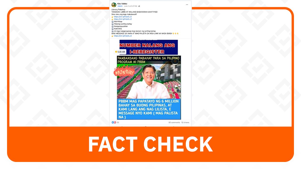 FACT CHECK: Online registration for ‘free’ Marcos housing project is untrue