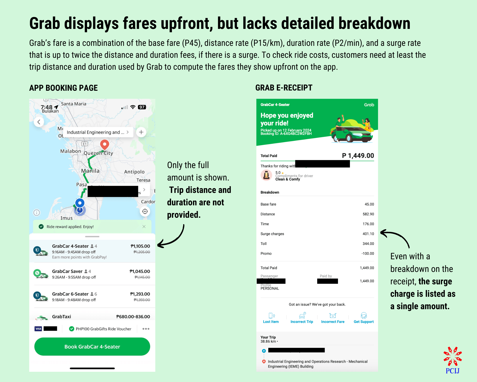 Grab displays fares upfront, but lacks detailed breakdown