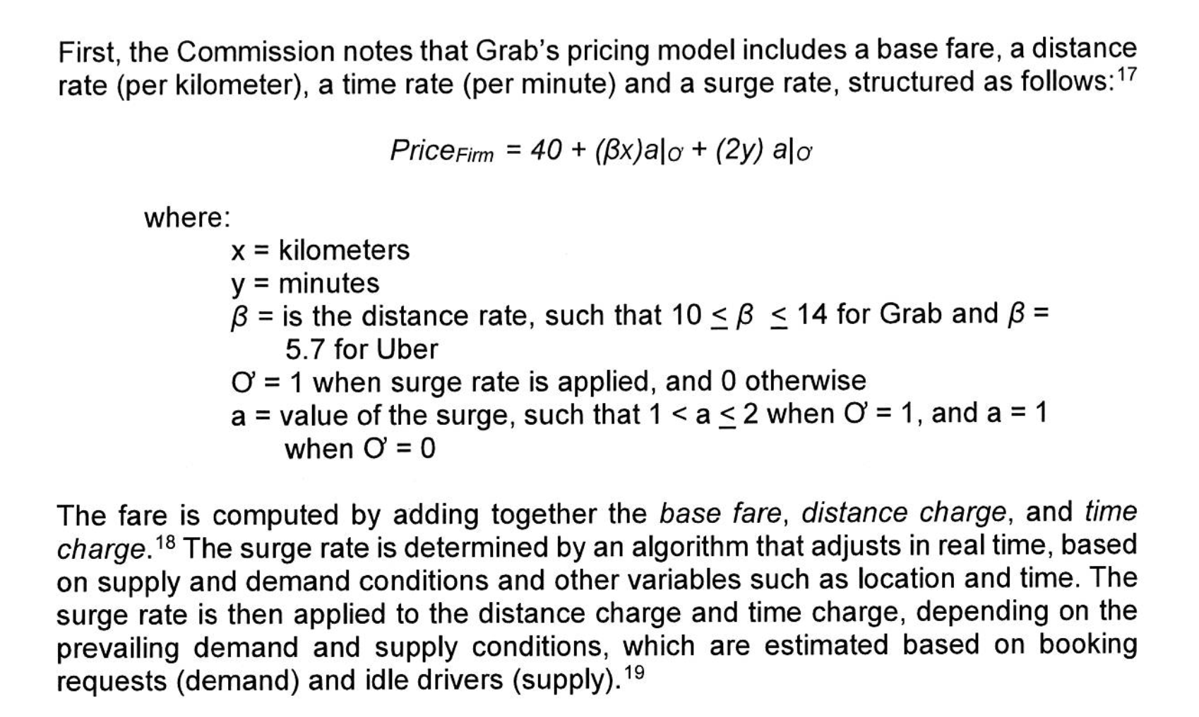 Screenshot of fare formula