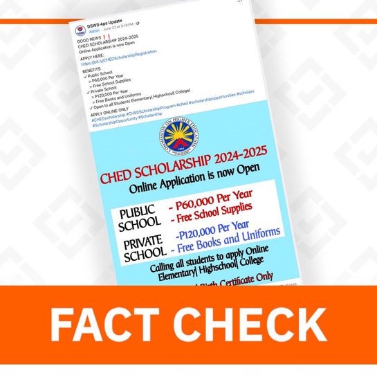 FACT CHECK: Link for ‘CHED scholarship program’ posted by fake DSWD page