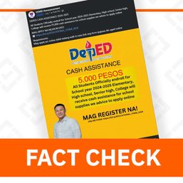 FACT CHECK: Post on P5,000 DepEd cash aid is fake