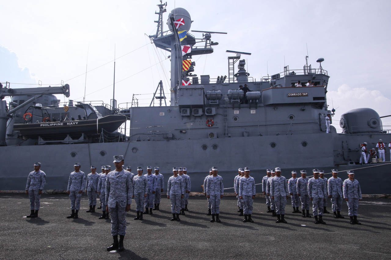 MAIDEN VOYAGE. The BRP Conrado Yap (PS 39) during official welcome ceremonies at Pier 13 of the Manila South harbor on Tuesday, August 20. Photo by KD Madrilejos/Rappler 