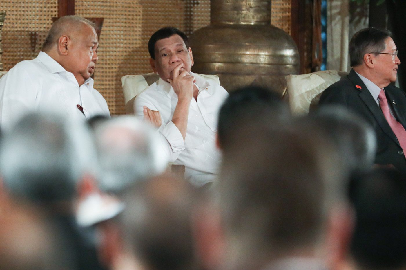 DUTERTE'S EAR. Executive Secretary Salvador Medialdea (left) has convinced President Rodrigo Duterte to change his orders after he announced them. Malacañang photo 