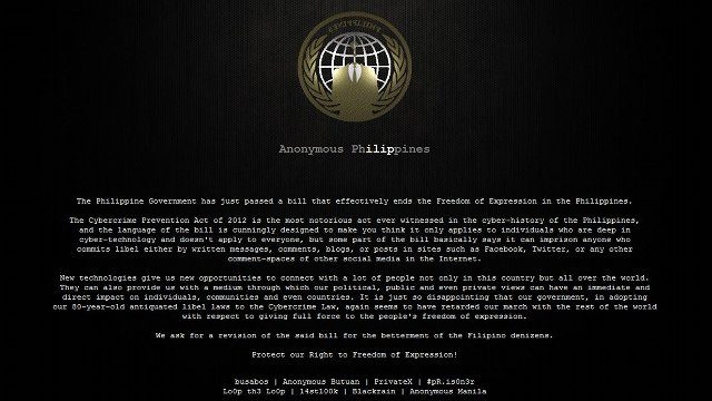 PROTEST. A screenshot of one of the defaced government websites in the Philippines in 2012. 