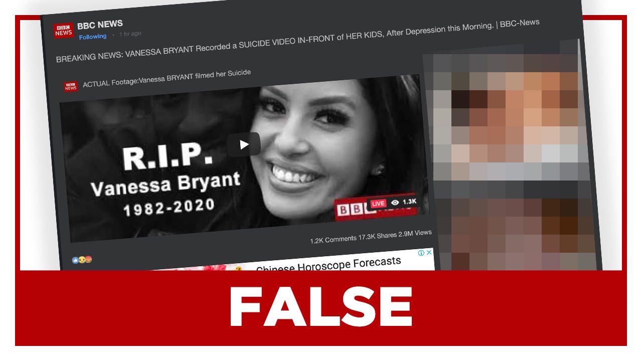 FALSE: Vanessa Bryant ‘kills herself’ after bout of depression