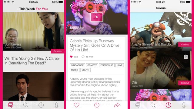 VIDDSEE ON IOS. Users can swipe to check out new curated films or check out details on a particular movie. Images from Viddsee.
