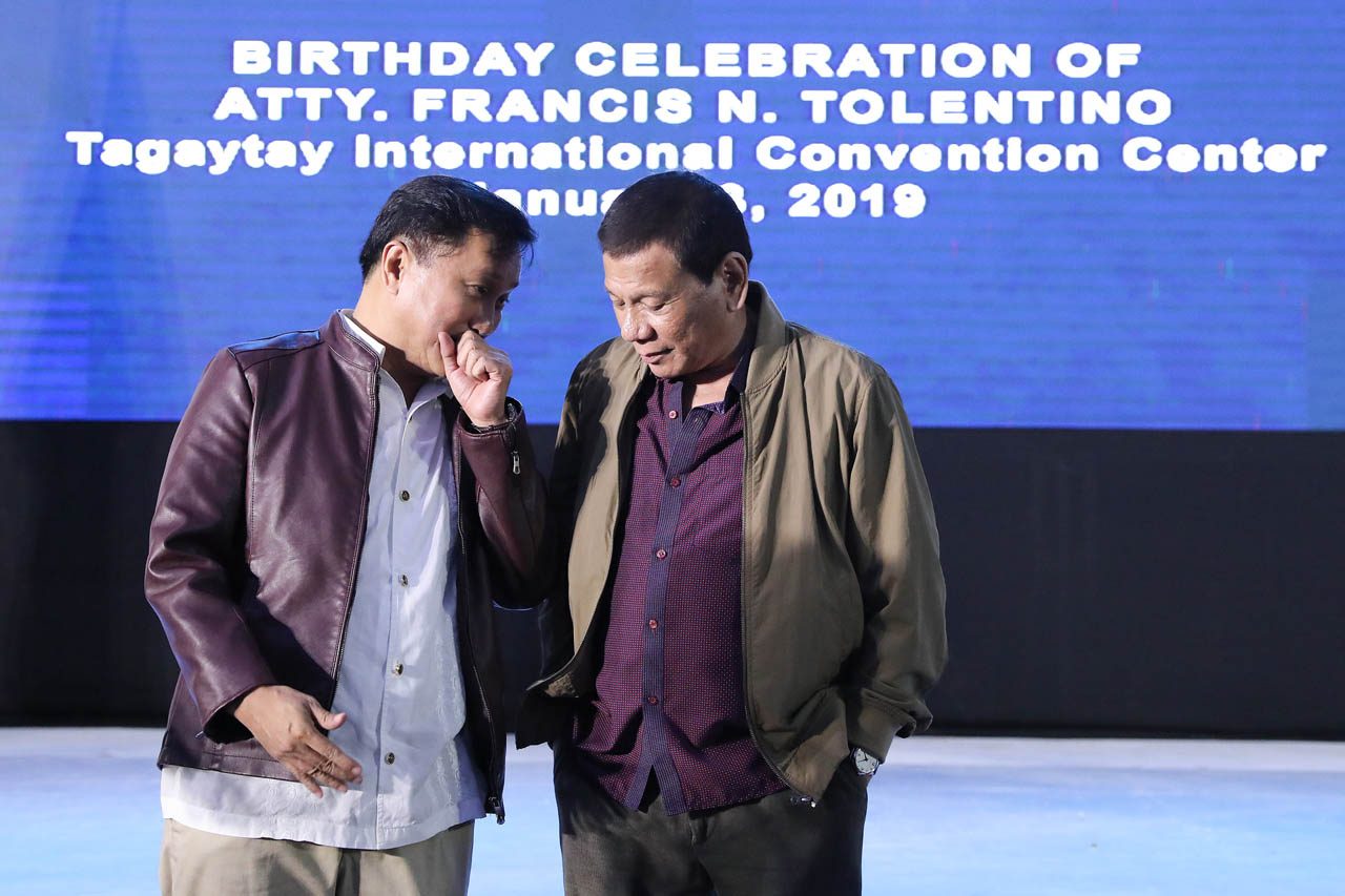 TRUSTED. President Rodrigo Duterte attends the birthday party of Francis Tolentino. Malacañang photo  