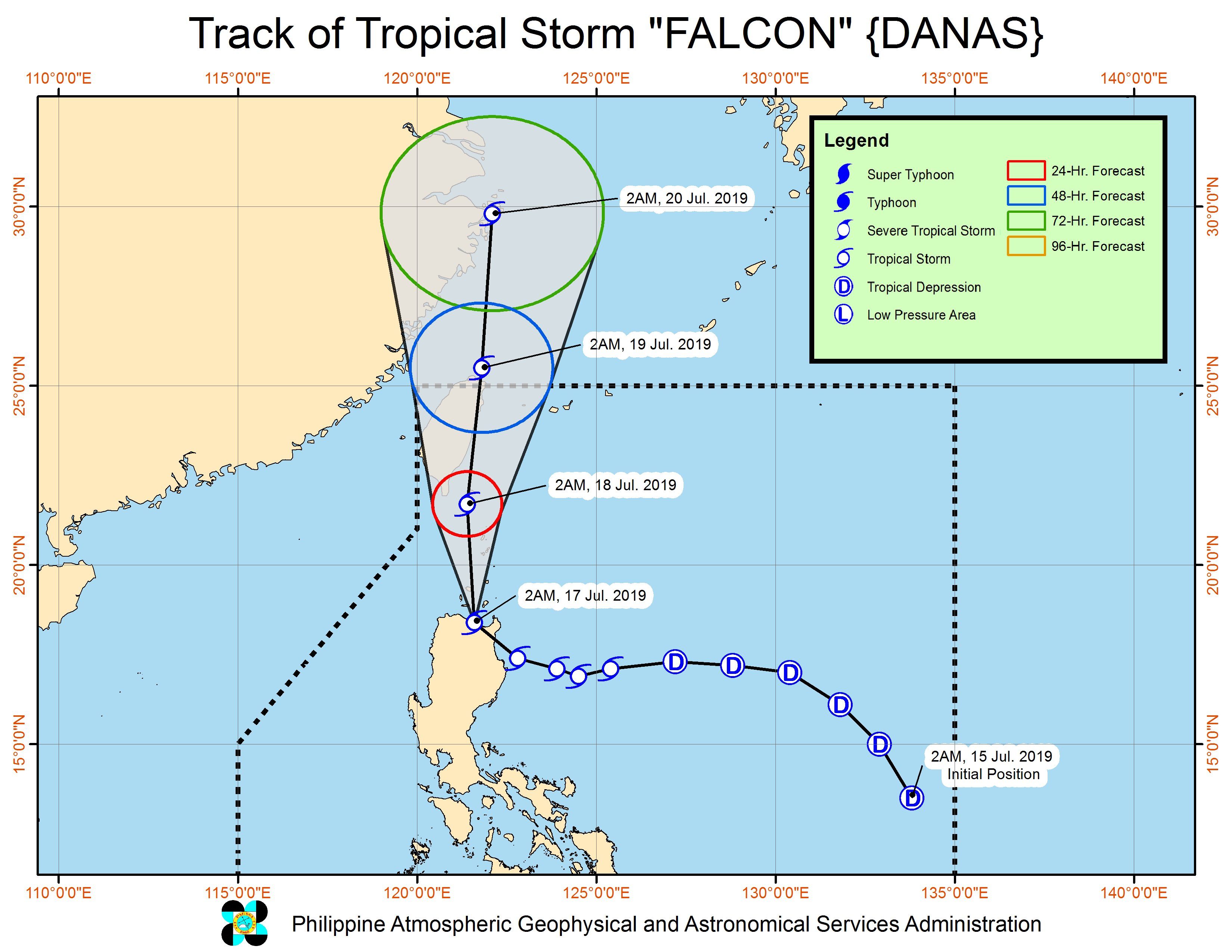 Forecast track of Tropical Storm Falcon (Danas) as of July 17, 2019, 5 am. Image from PAGASA 