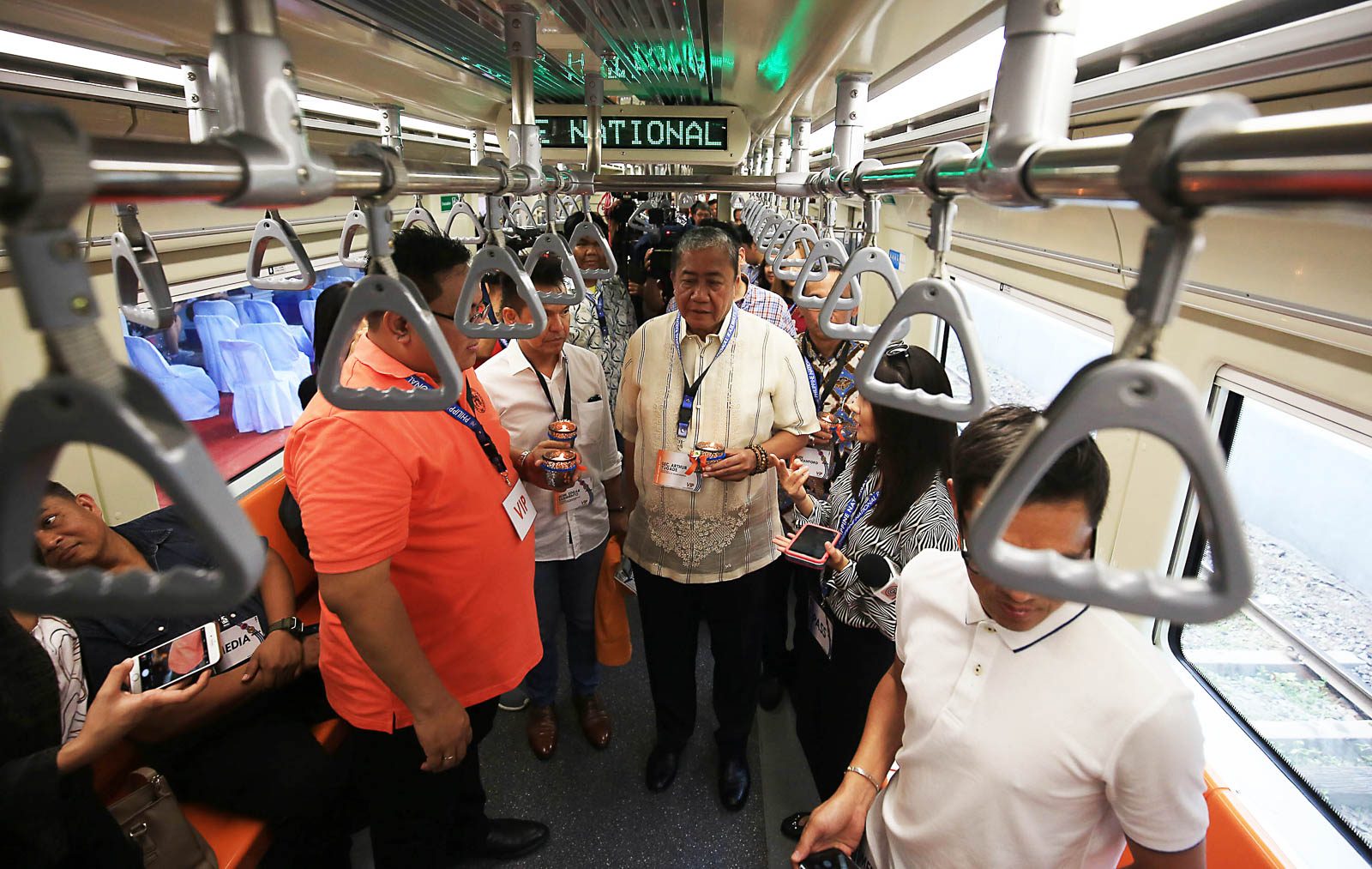 TRANSFORMATION. Transportation Secretary Arthur Tugade gets on board the new PNR train, commending the PNR for its 'transformation' and improvement in terms of operations and services. Photo by Ben Nabong/Rappler  