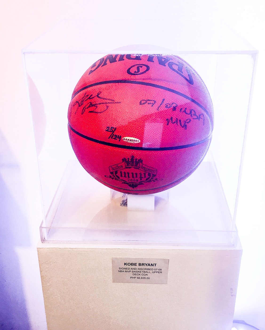 REAL DEAL. Kobe Bryant signed and inscribed the Spalding basketball when he was crowned the 2007-2008 Season MVP. Photo by Beatrice Go/Rappler 