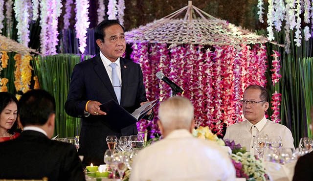 TOAST. Thai Prime Minister Prayut Chan-O-Cha delivers his message in Thai, without any English translation, at a Palace luncheon hosted by President Benigno Aquino III on August 28, 2015. Photo by Robert Viñas/ Malacañang Photo Bureau) 