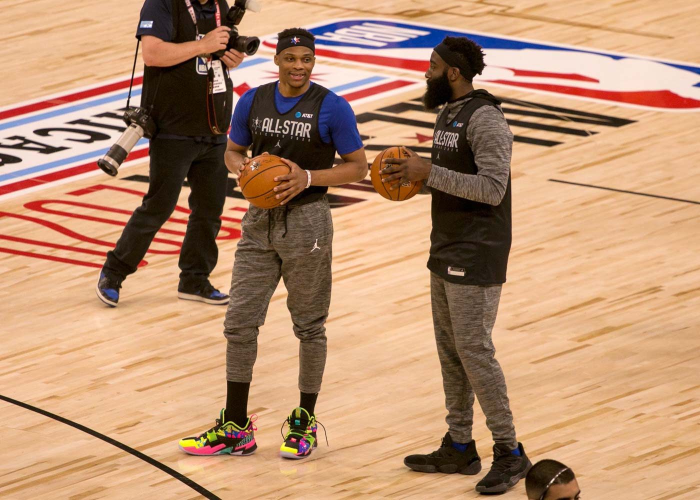 STILL TOGETHER. After facing off on opposing teams last year, Russell Westbrook and James Harden are now teammates with the Houston Rockets and again with Team LeBron. Photo by Paul Mata/Rappler 