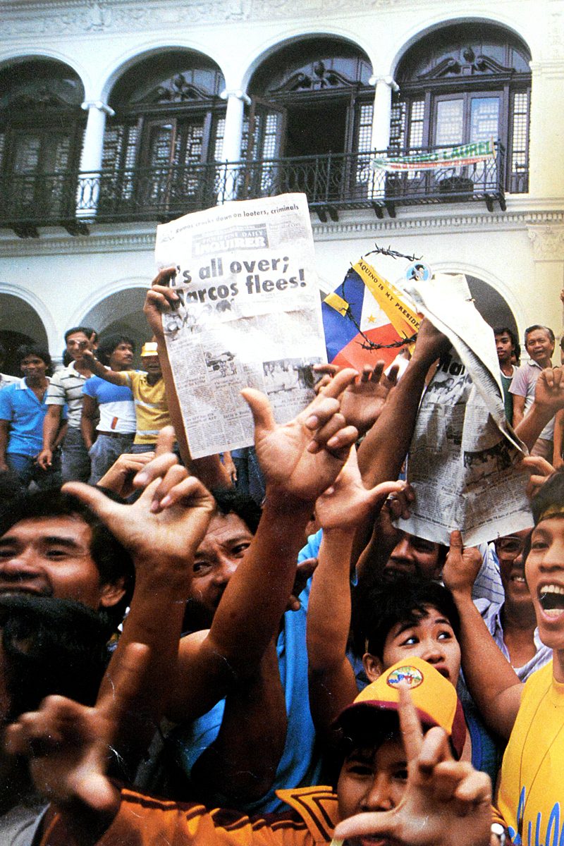 JUBILATION. Malacañang after Marcos. Photo lifted from the book Bayan Ko! 
